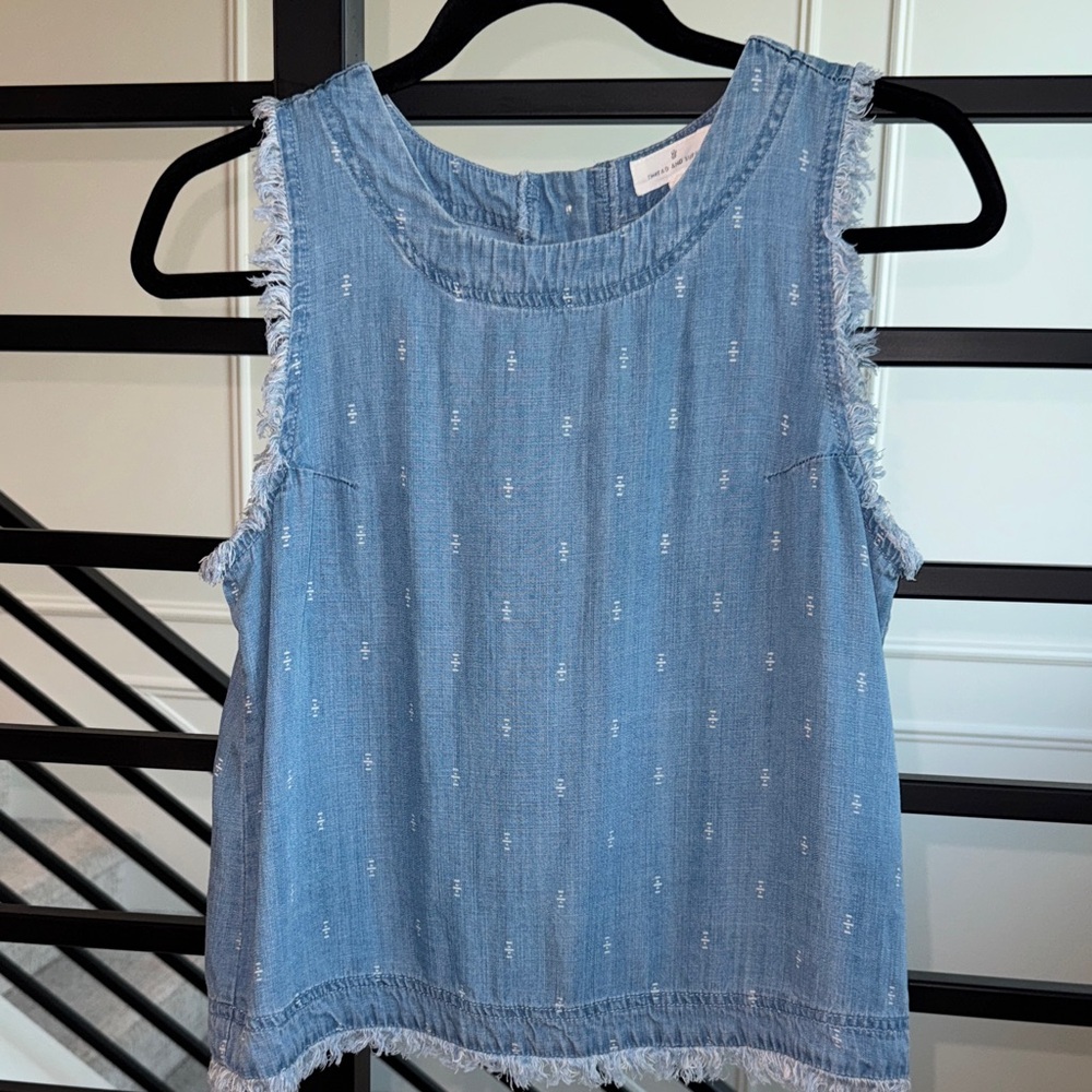 Thread & Supply Light Blue Frayed Tank Top